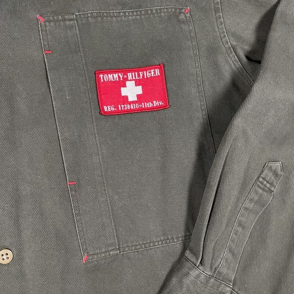 VTG Tommy Hilfiger Surplus Sz L Army Green Long Sleeve Button Up Thick Shirt - Picture 4 of 15